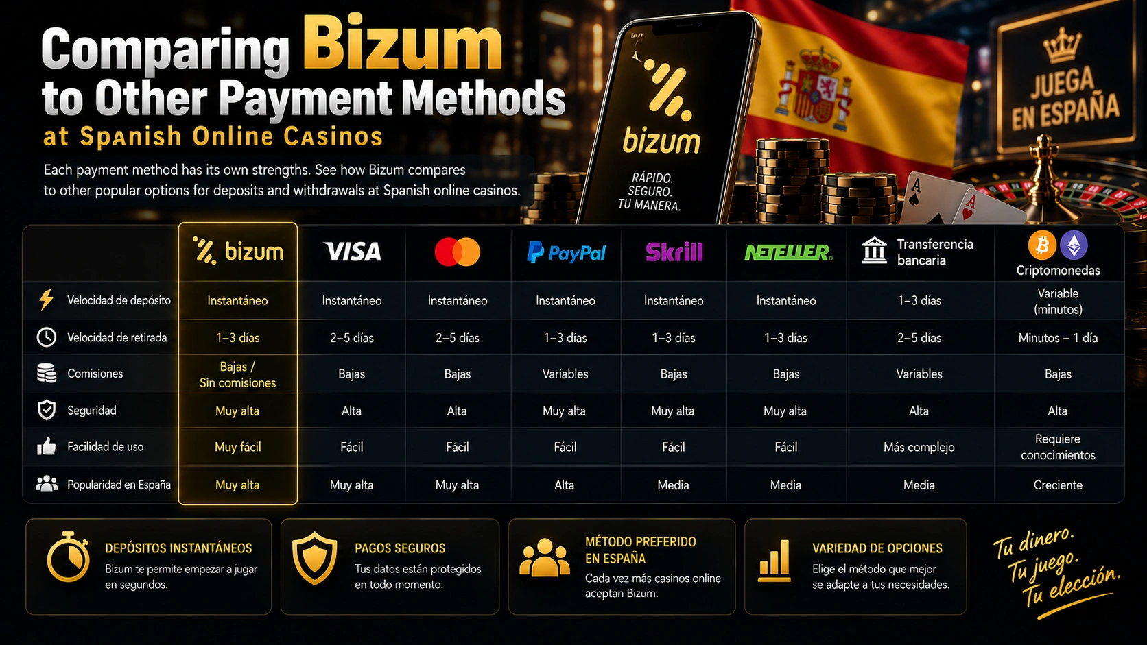 Comparing Bizum to Other Payment Methods at Spanish Online Casinos